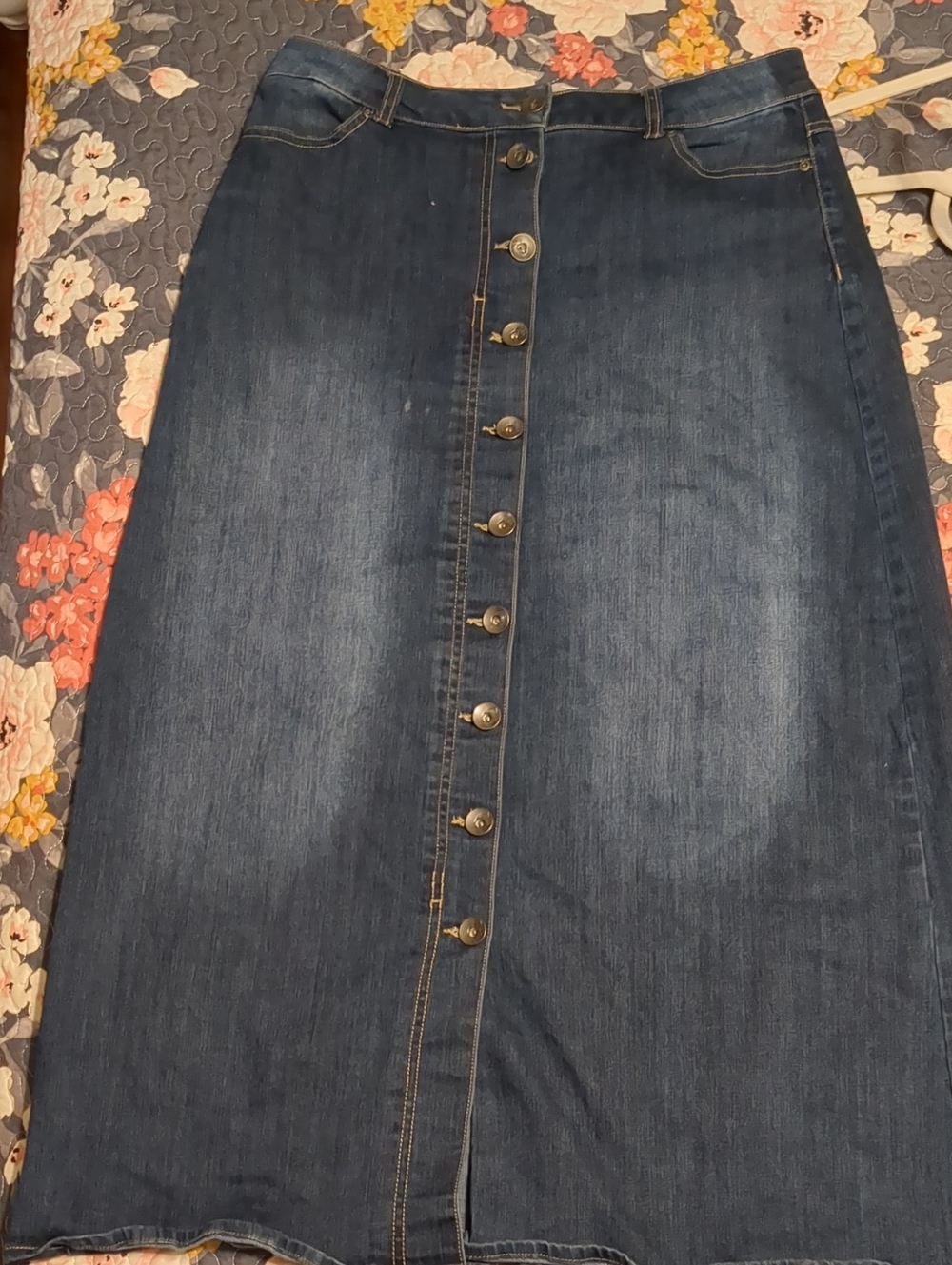 Button-Front Dark Blue Denim Maxi Skirt - Women